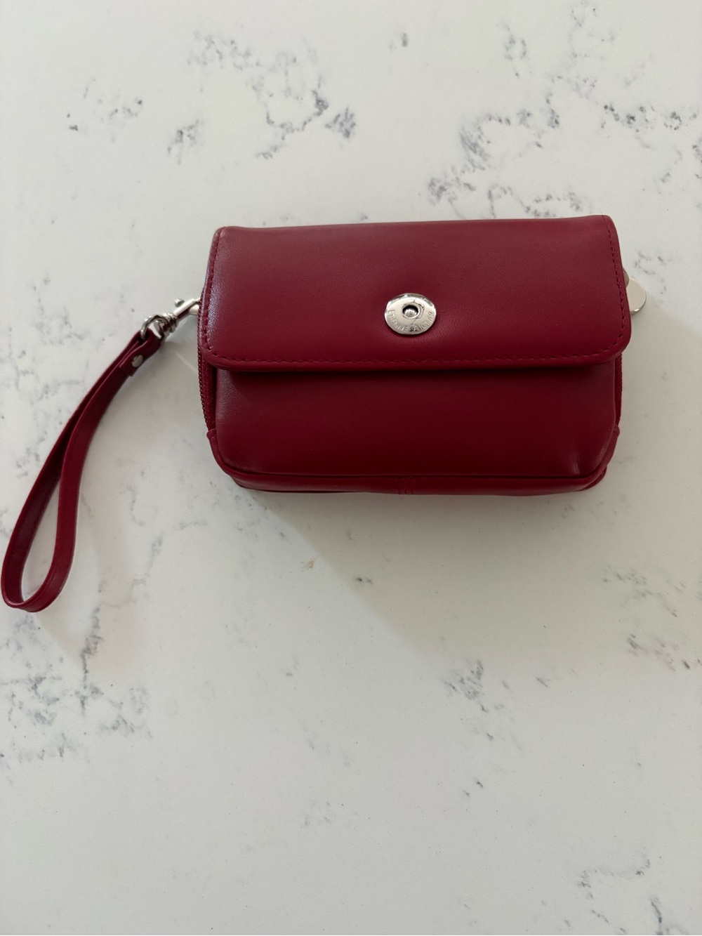 Etienne Aigner Burgundy Leather Wristlet Clutch with Snap Detail